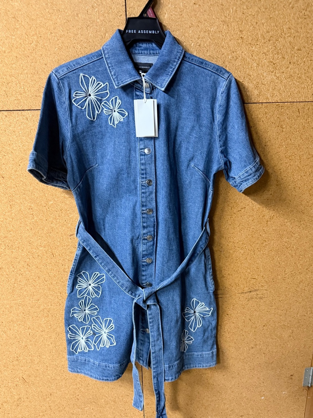 Free Assembly Blue Denim Floral Button-Up Dress